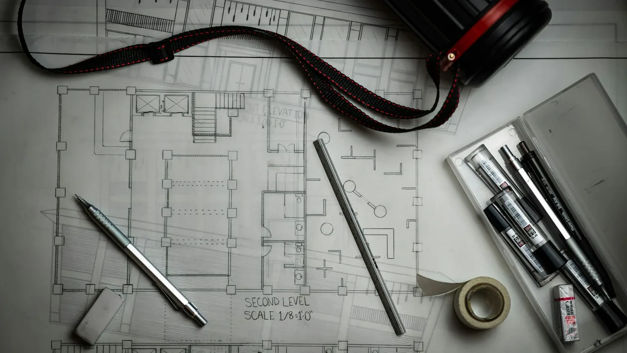 Architectural drawings with pencils and a ruler